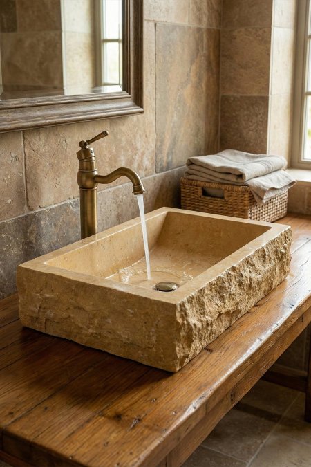 حوض مغسلة حجري مستطيل – 35×60 سم